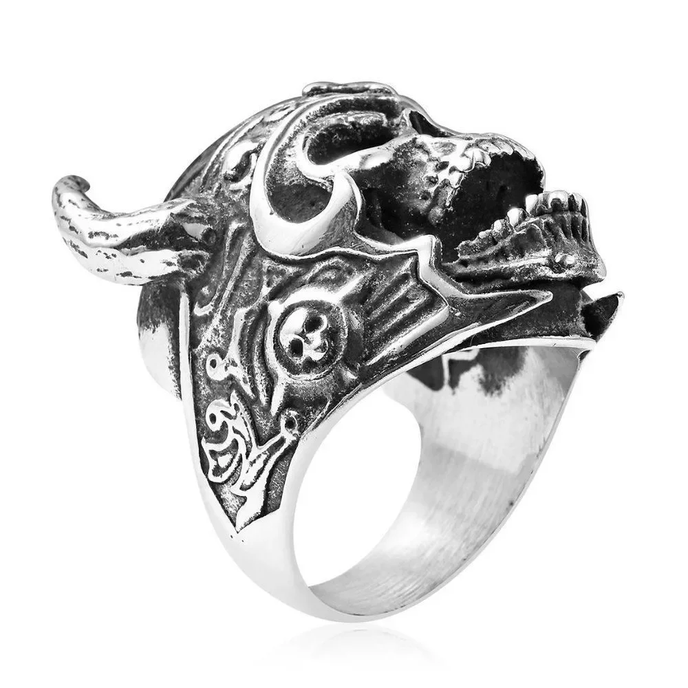 Tribal King Skull Ring in Black Oxidized Stainless Steel Size 12